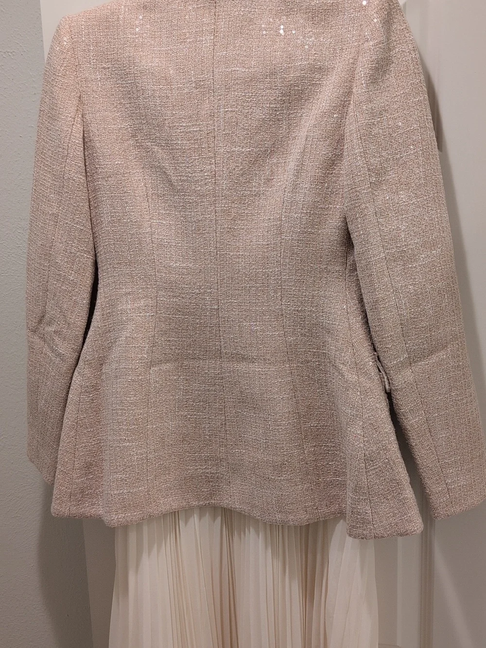 Self-Portrait Pale Blush Cream Tweed Blazer Buttons with Long Skirt With Lace - Picture 10 of 13